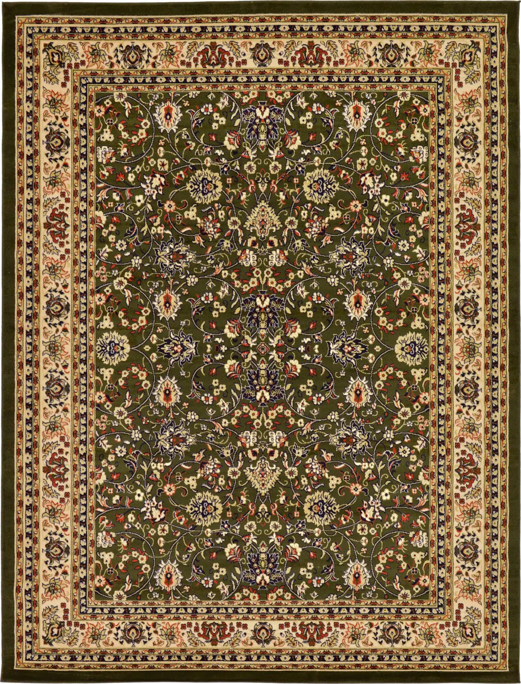 10x13 Power Loomed Traditional Area Rug - Cream Green Terracotta Navy Blue - Multiple Sizes & Colors Available