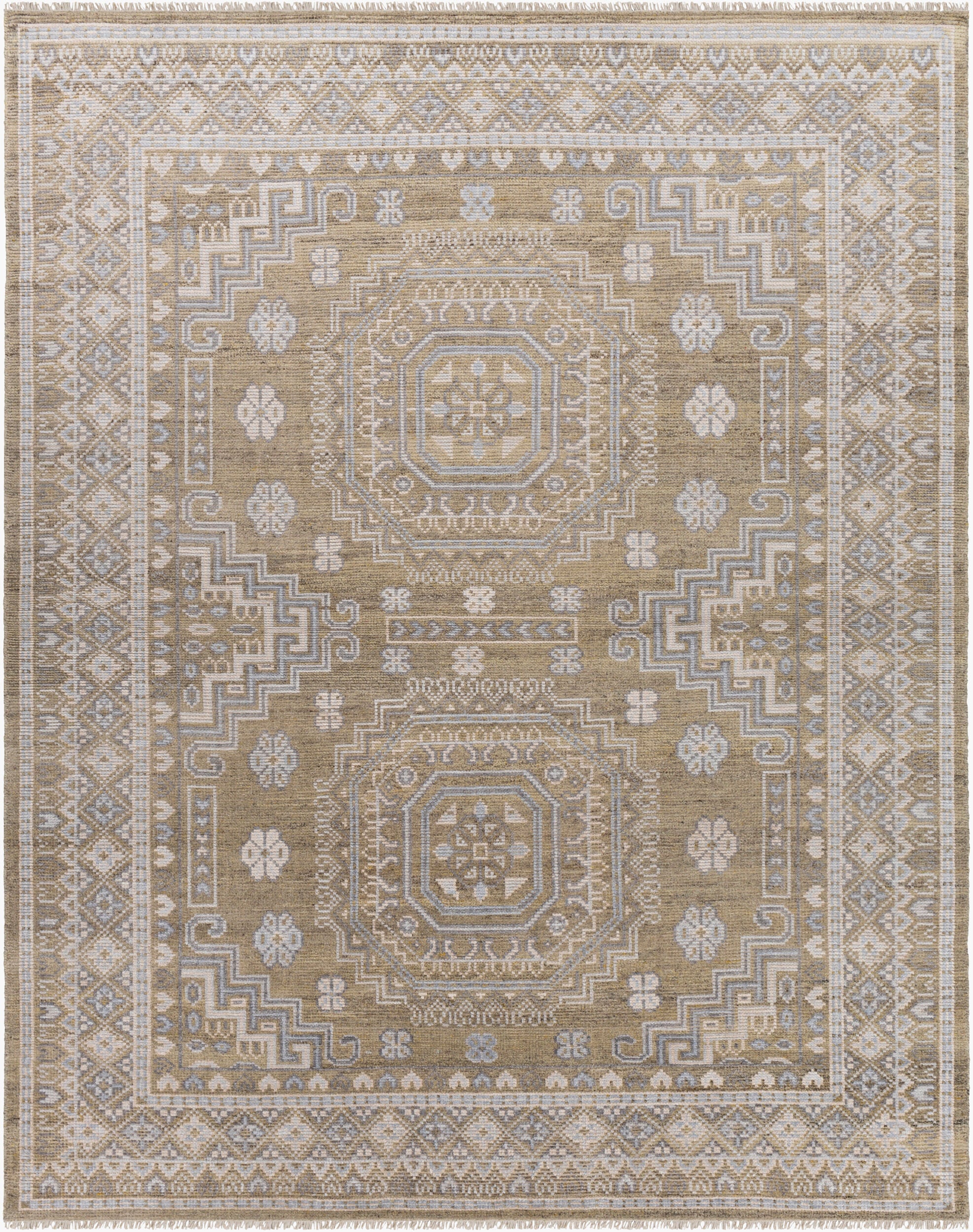 Premium Hand-Knotted Area Rug 8' x 10' - Wool Viscose Blend with Lustrous Sheen by Surya