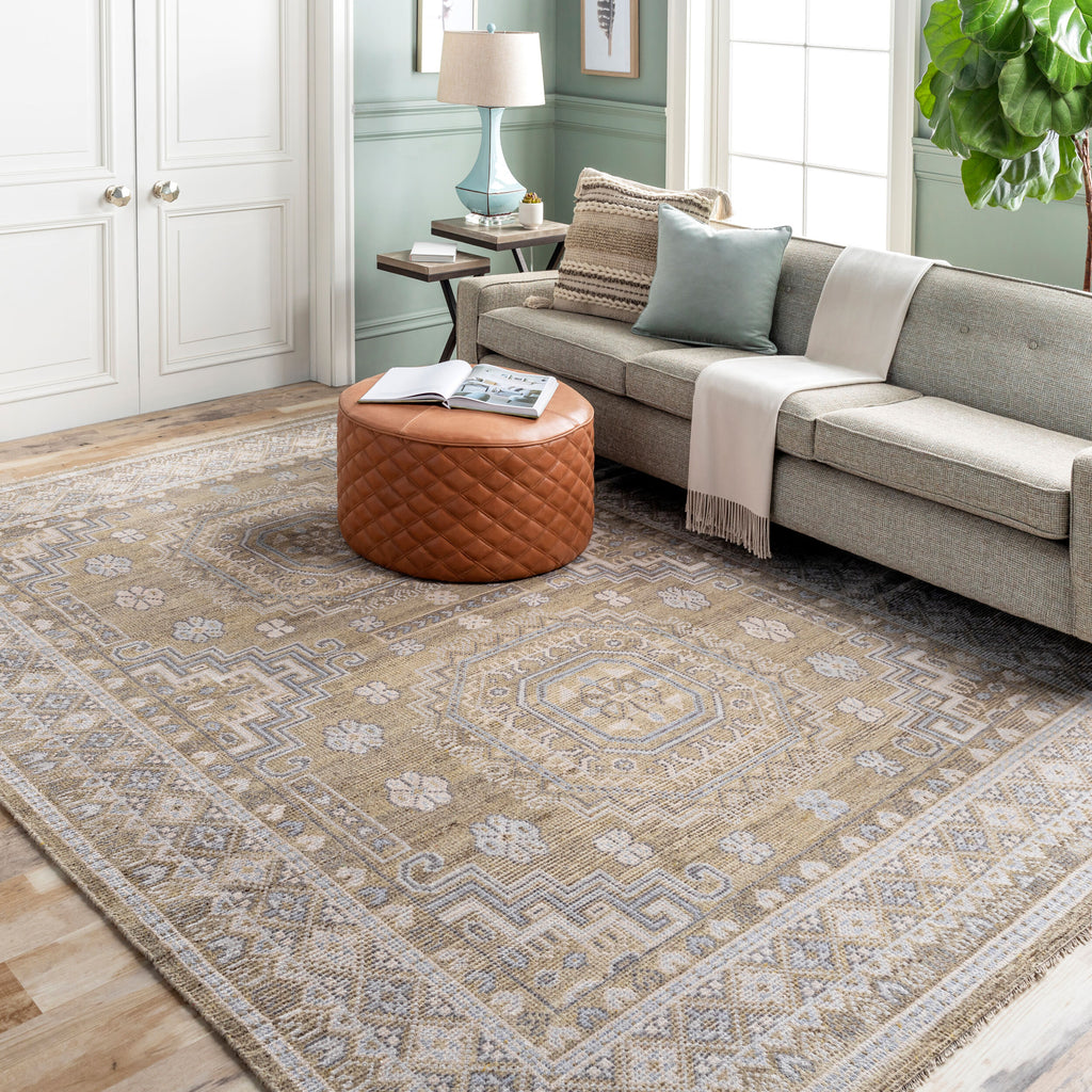 Premium Hand-Knotted Area Rug 8' x 10' - Wool Viscose Blend with Lustrous Sheen by Surya