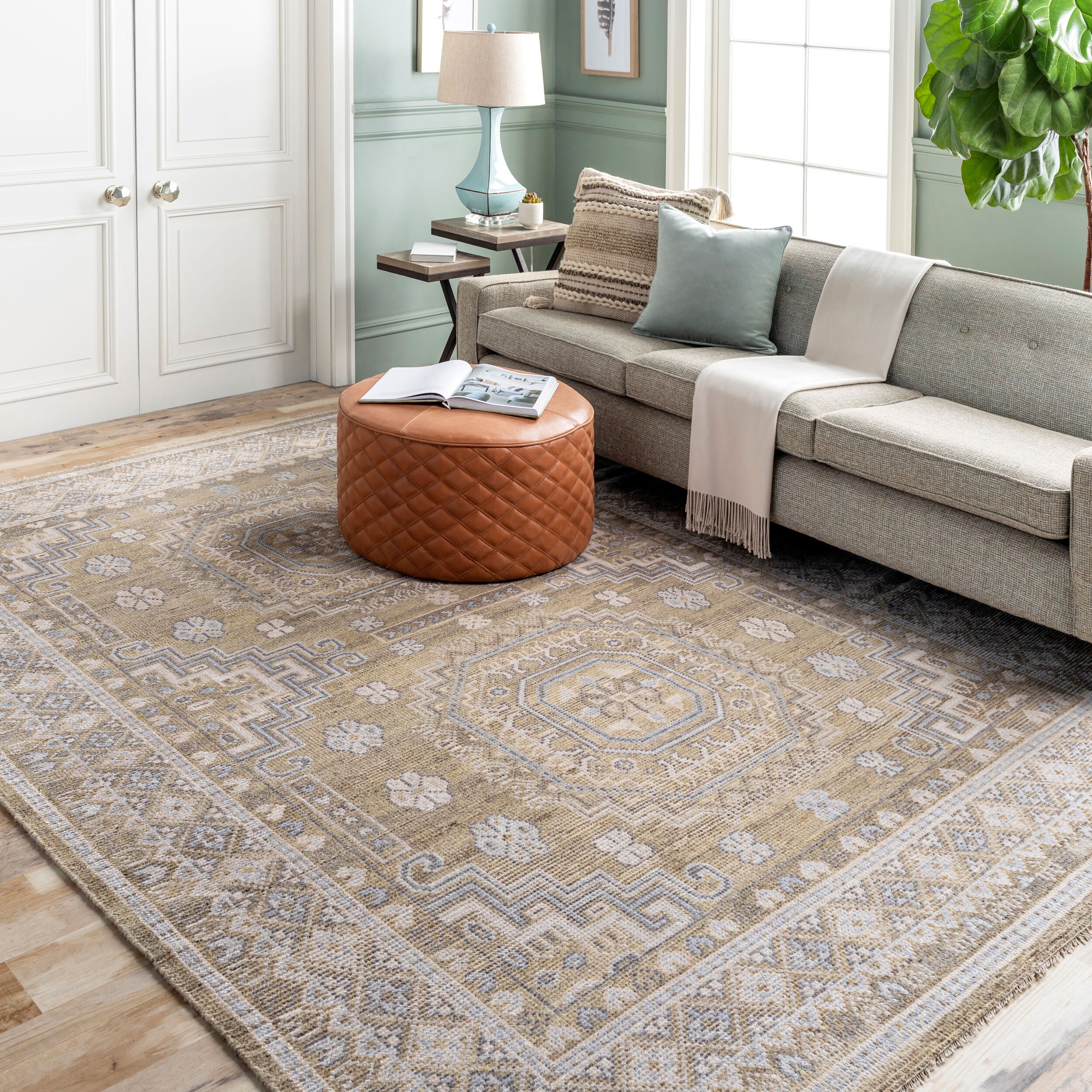 Premium Hand-Knotted Area Rug 8' x 10' - Wool Viscose Blend with Lustrous Sheen by Surya