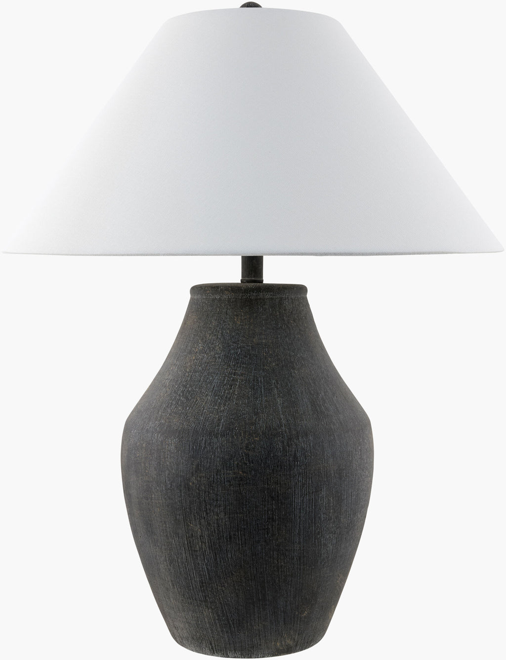 Elegant Ceramic Table Lamp 28"H - Hand-Painted Black with White Linen Shade by Surya