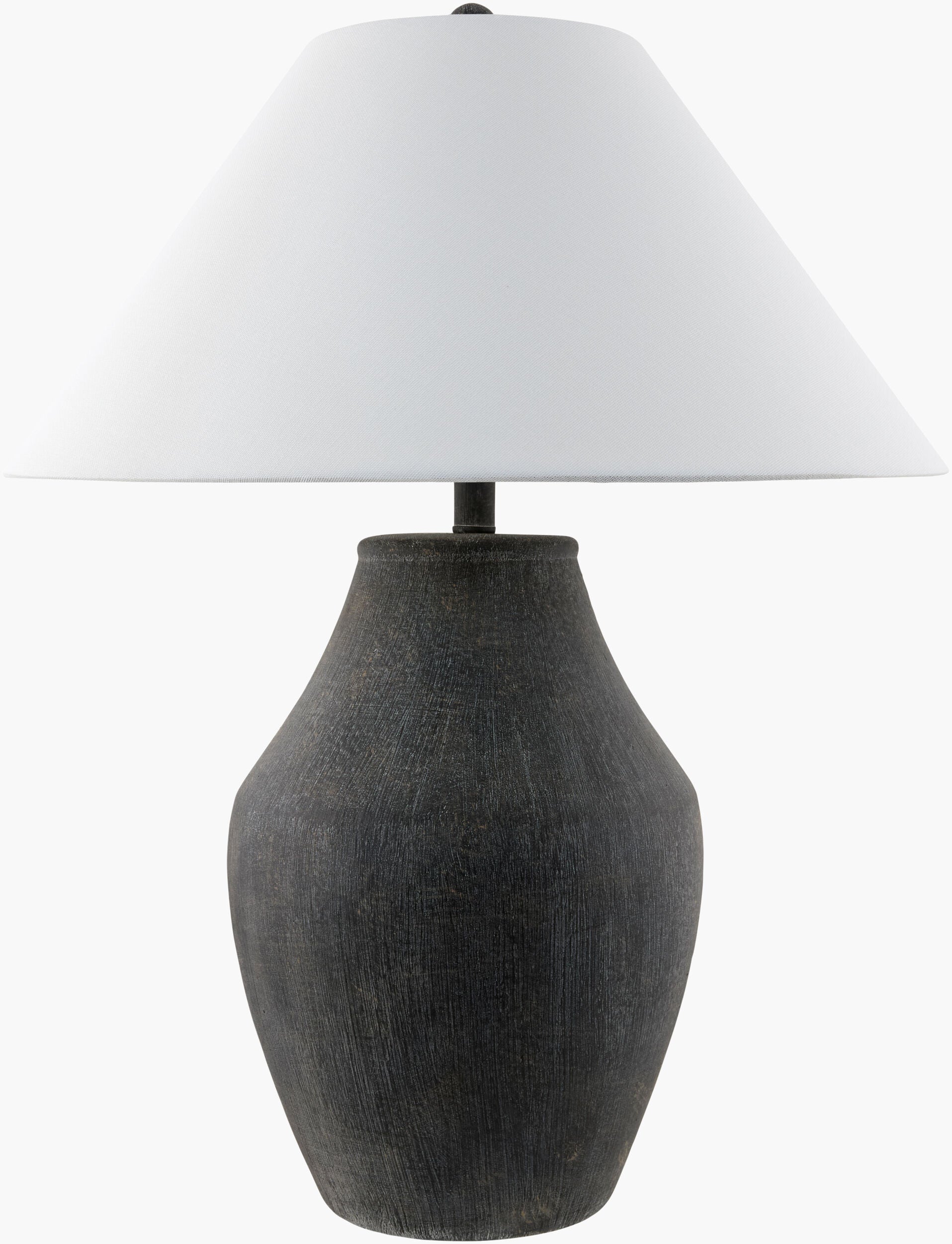 Elegant Ceramic Table Lamp 28"H - Hand-Painted Black with White Linen Shade by Surya
