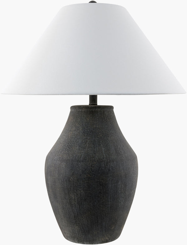 Elegant Ceramic Table Lamp 28"H - Hand-Painted Black with White Linen Shade by Surya