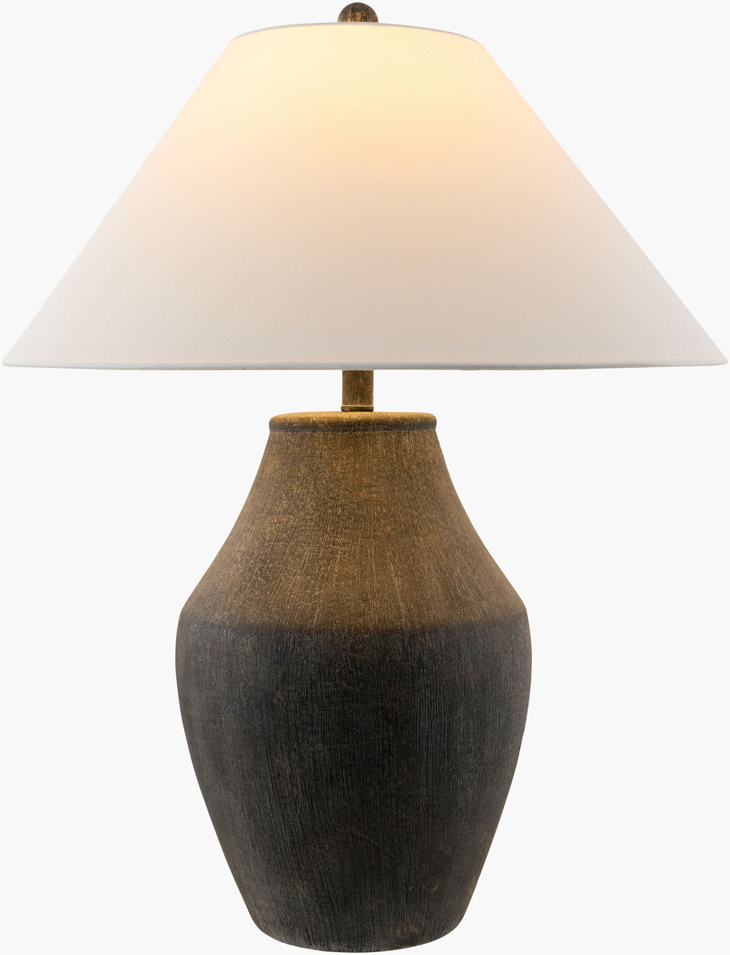 Elegant Ceramic Table Lamp 28"H - Hand-Painted Black with White Linen Shade by Surya