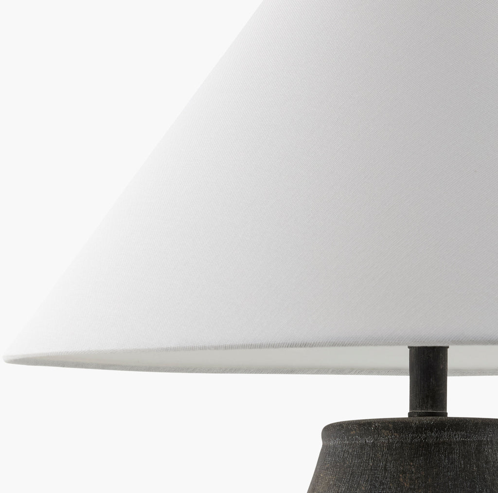 Elegant Ceramic Table Lamp 28"H - Hand-Painted Black with White Linen Shade by Surya