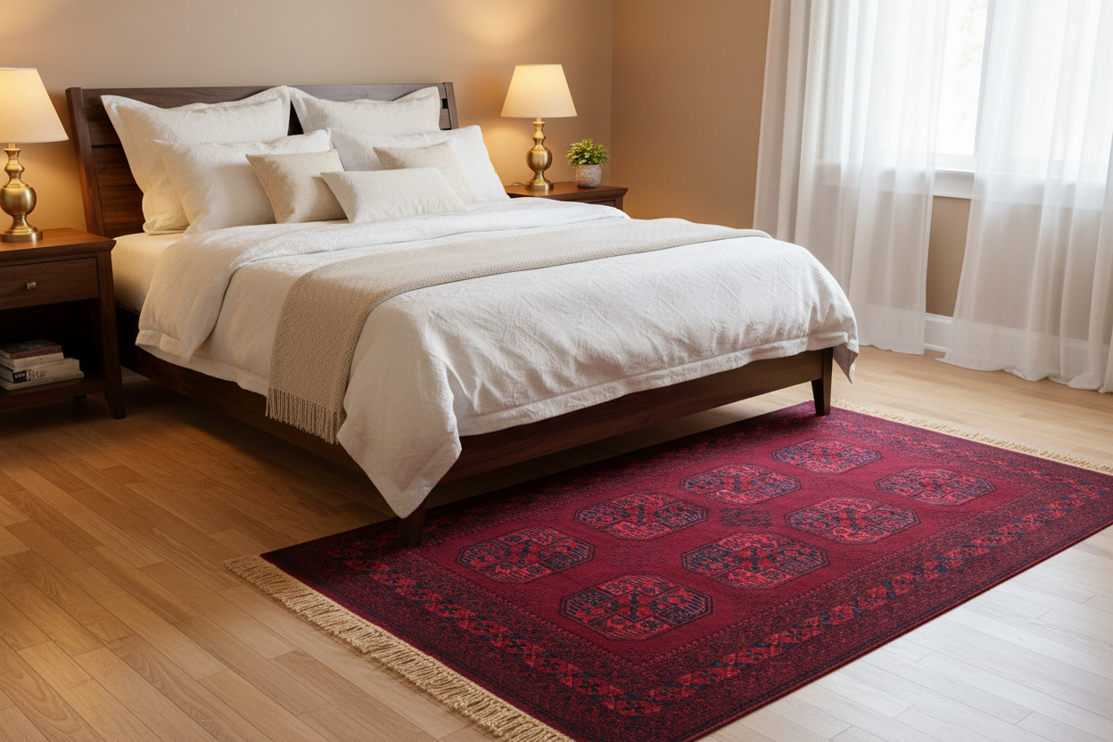 Bedroom with Hot Red Persian Rug