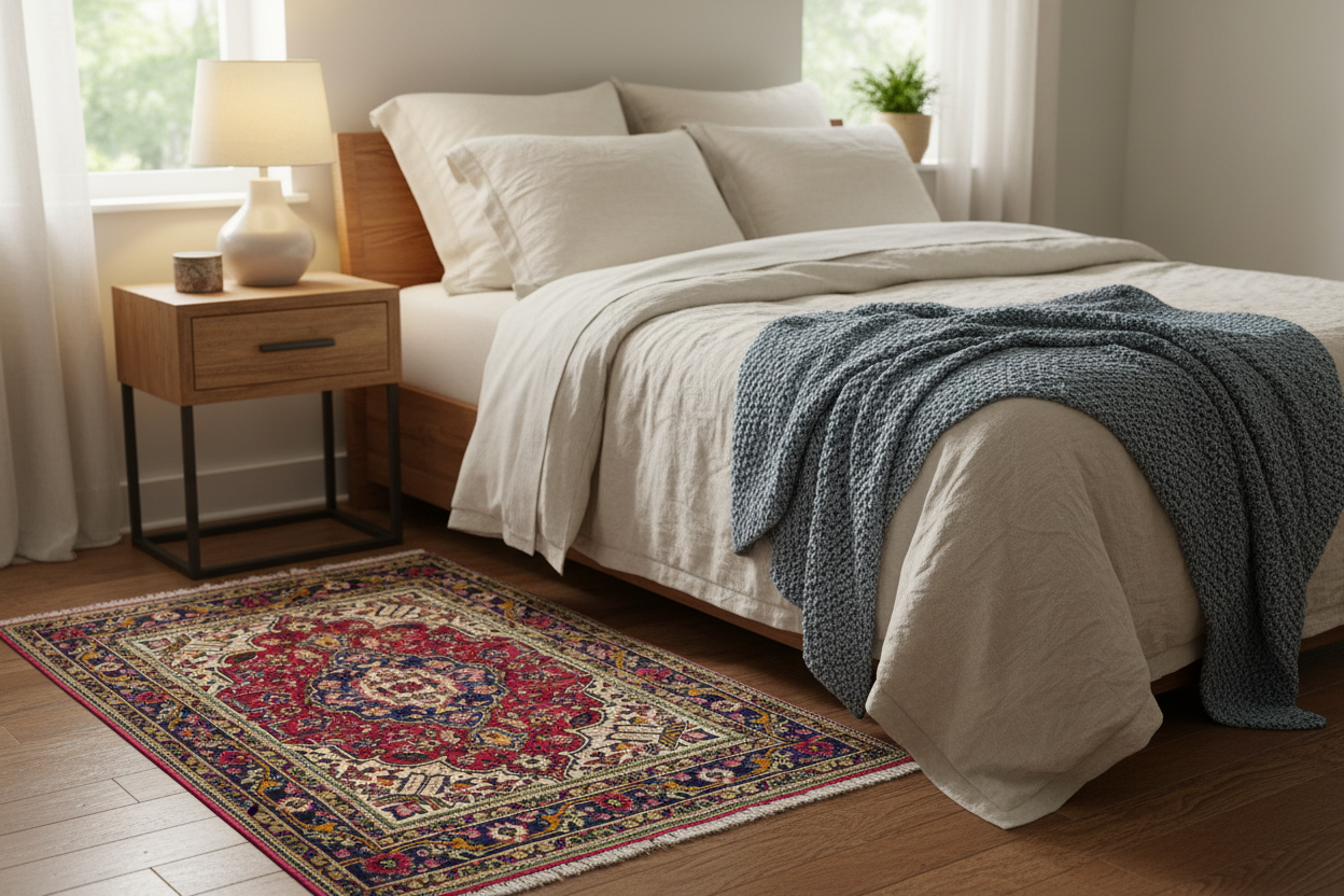Bedroom with Multi-Color Persian Rug