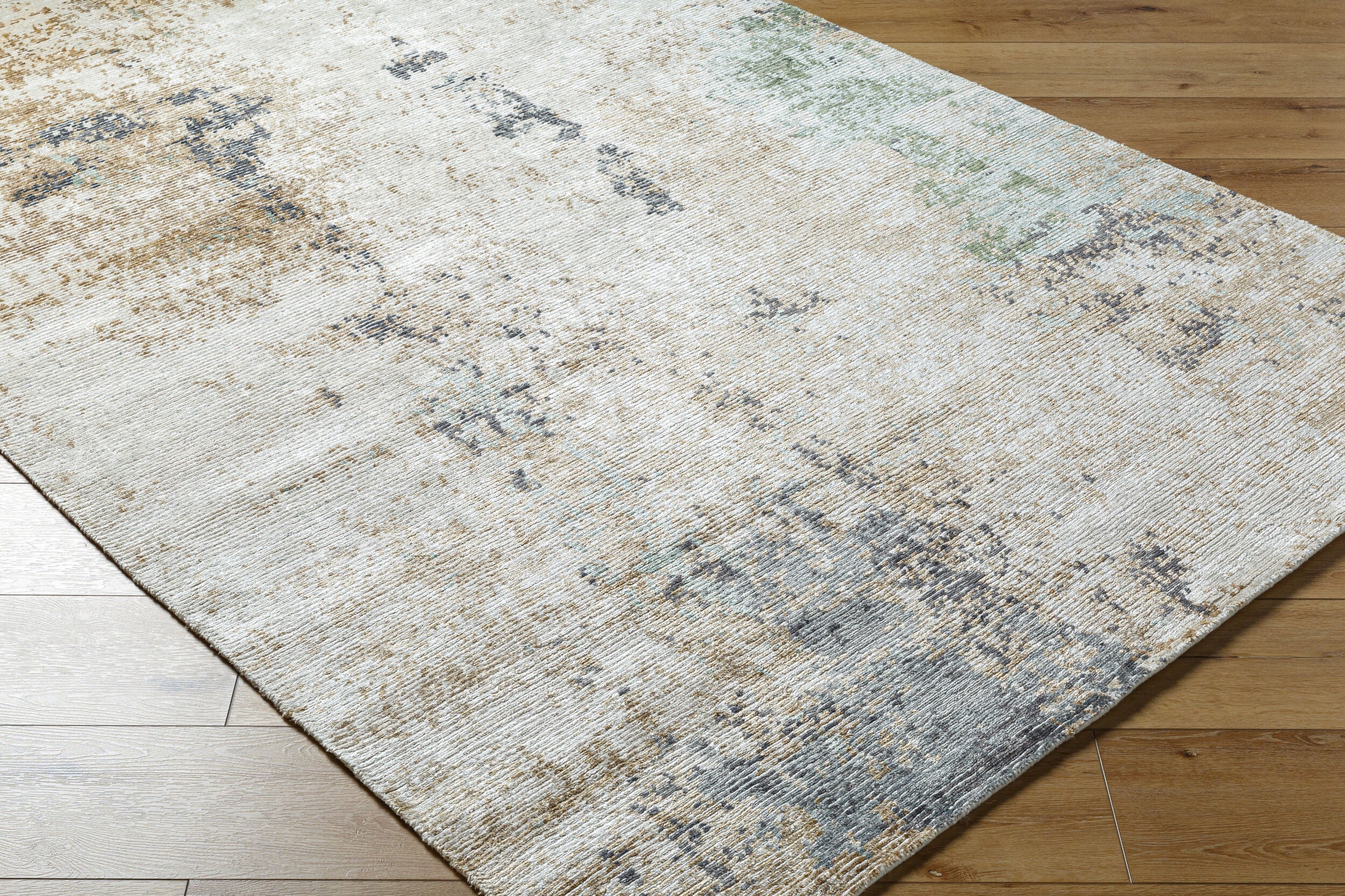 Luxurious Hand Knotted Area Rug 8' x 10' - Viscose Wool Linen Blend