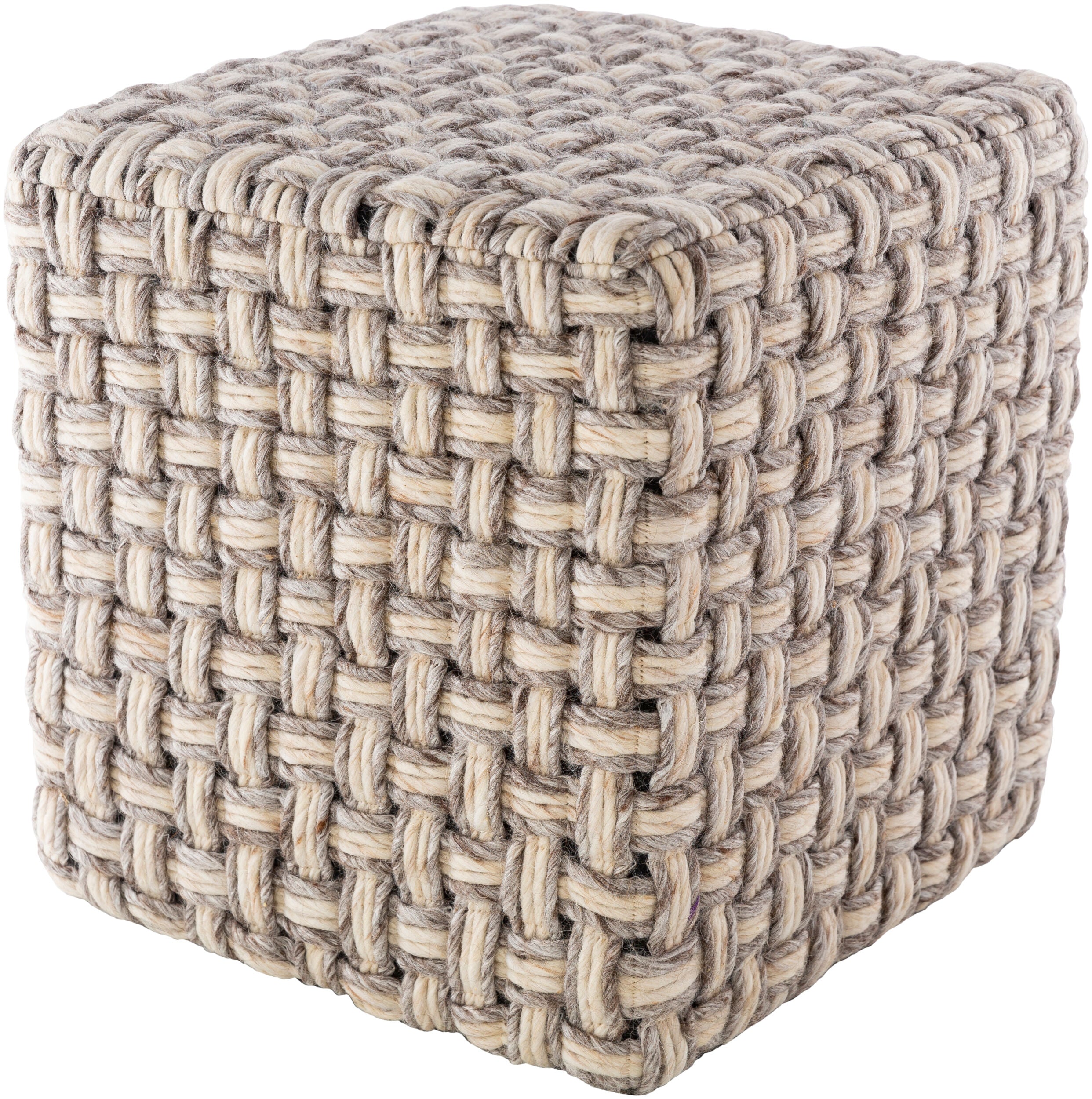 Handwoven Wool Polyester Pouf 18"H x 18"W x 18"D - Basket Weave Ottoman by Surya