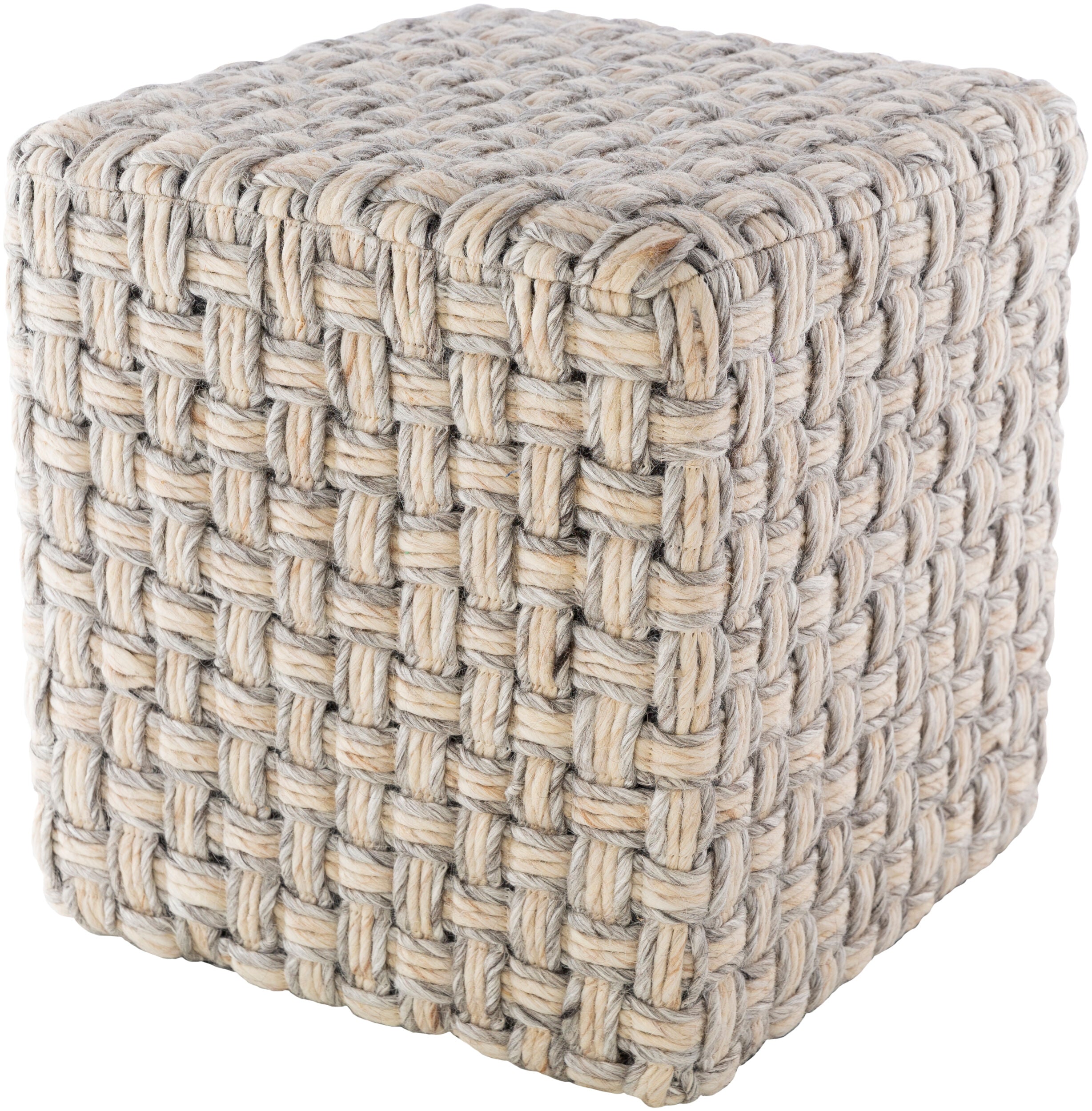 Handwoven Wool Polyester Pouf 18"H x 18"W x 18"D - Basket Weave Ottoman by Surya