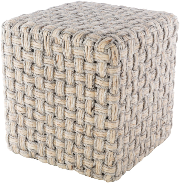 Handwoven Wool Polyester Pouf 18"H x 18"W x 18"D - Basket Weave Ottoman by Surya
