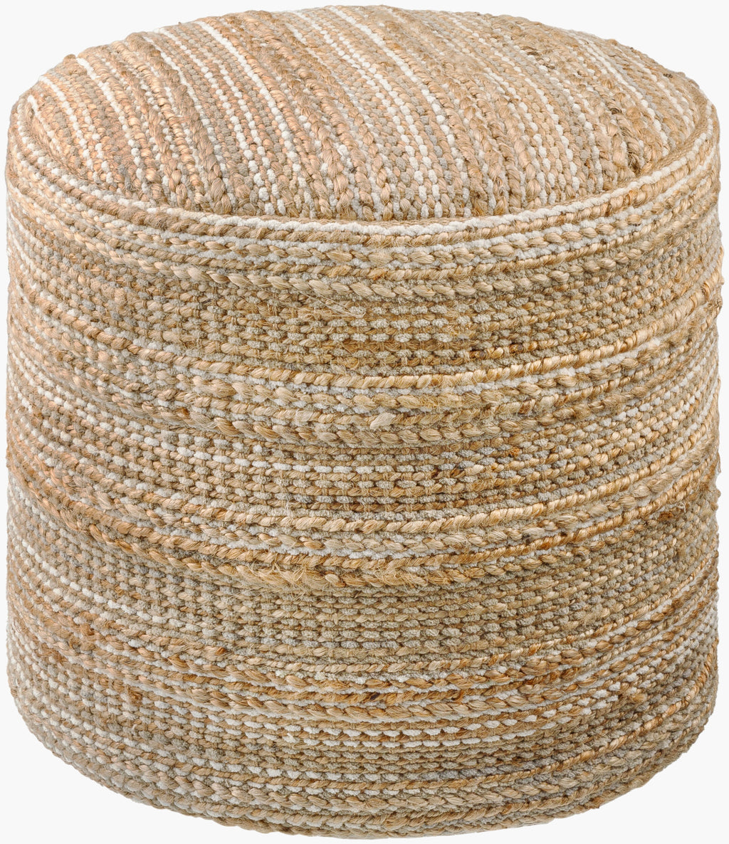 Handwoven Jute Cotton Pouf 18"H x 18"W x 18"D - Natural Fiber Ottoman by Surya