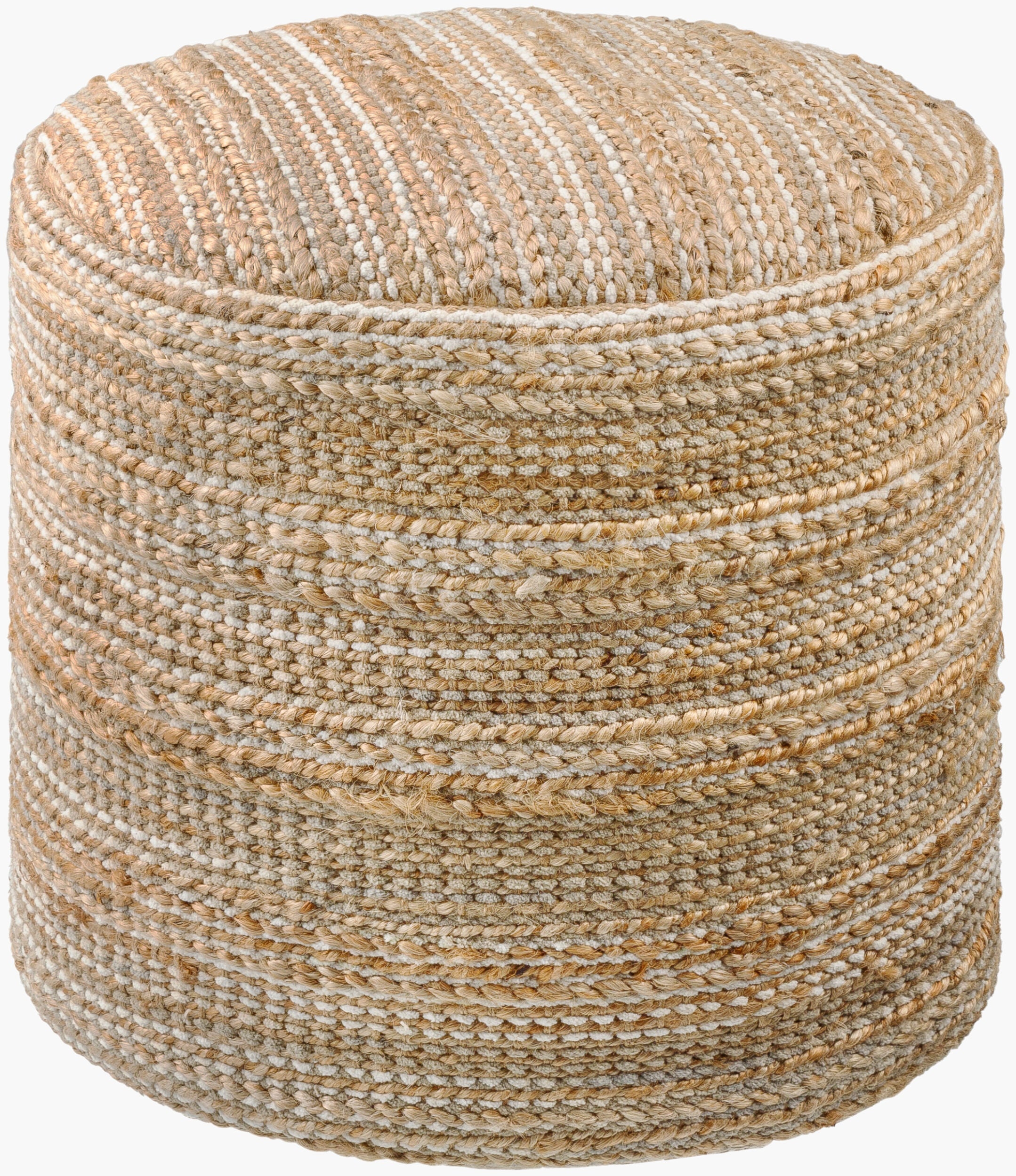 Handwoven Jute Cotton Pouf 18"H x 18"W x 18"D - Natural Fiber Ottoman by Surya