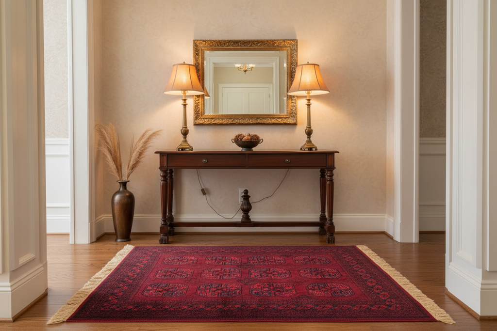 Entryway with Hot Red Persian Rug