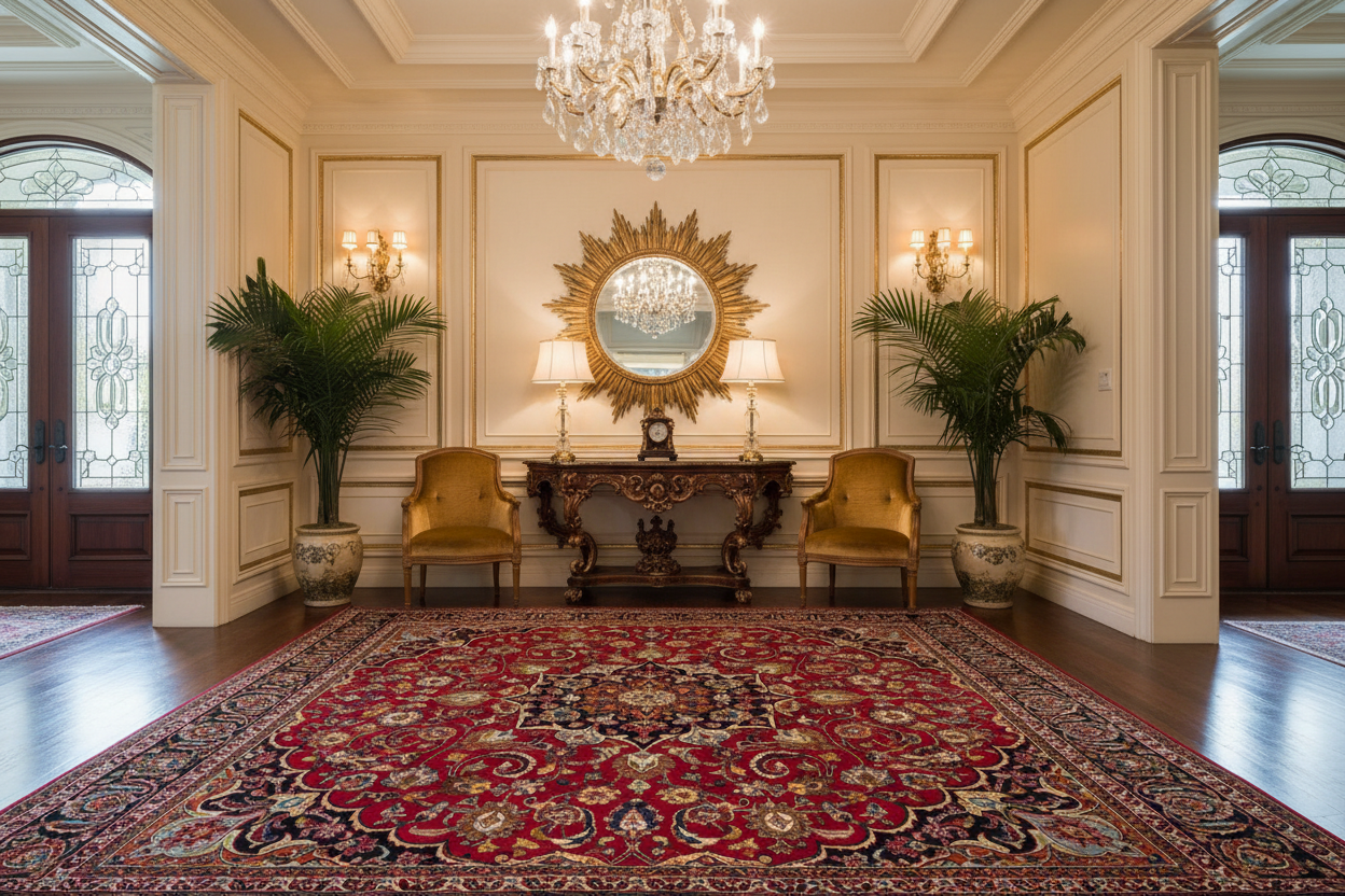 Foyer Entryway with Square Red Persian Rug