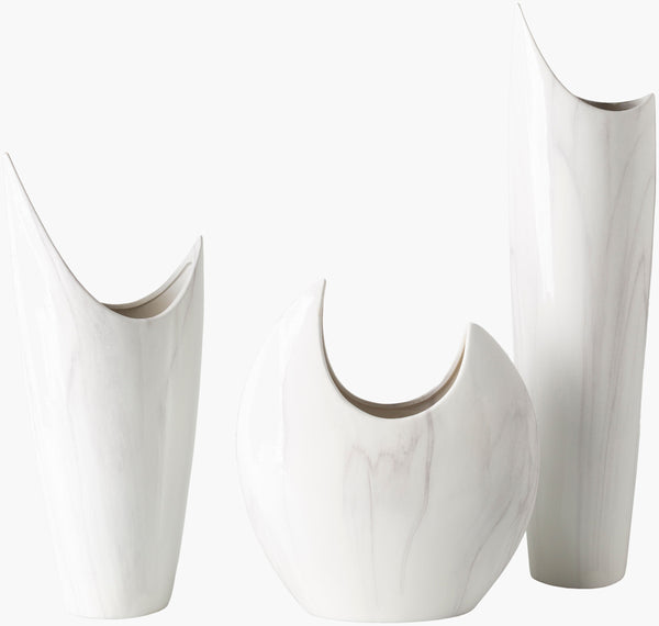 White Marbled Ceramic Vase Set - 3 Piece Decorative Collection by Surya