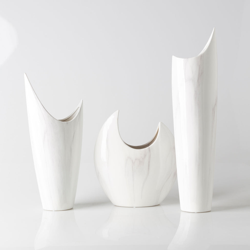 White Marbled Ceramic Vase Set - 3 Piece Decorative Collection by Surya