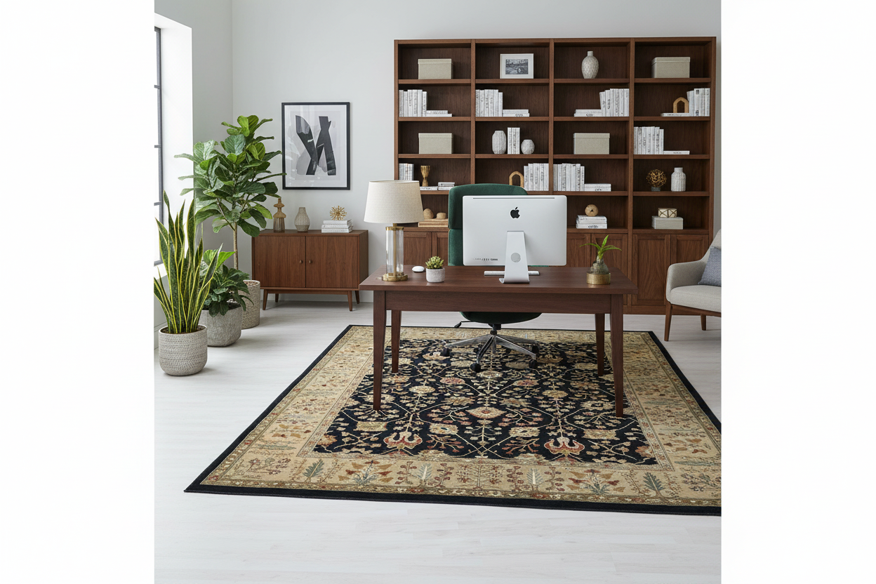 Turkish hand-tufted rug in home office - furniture store quality - ready to ship