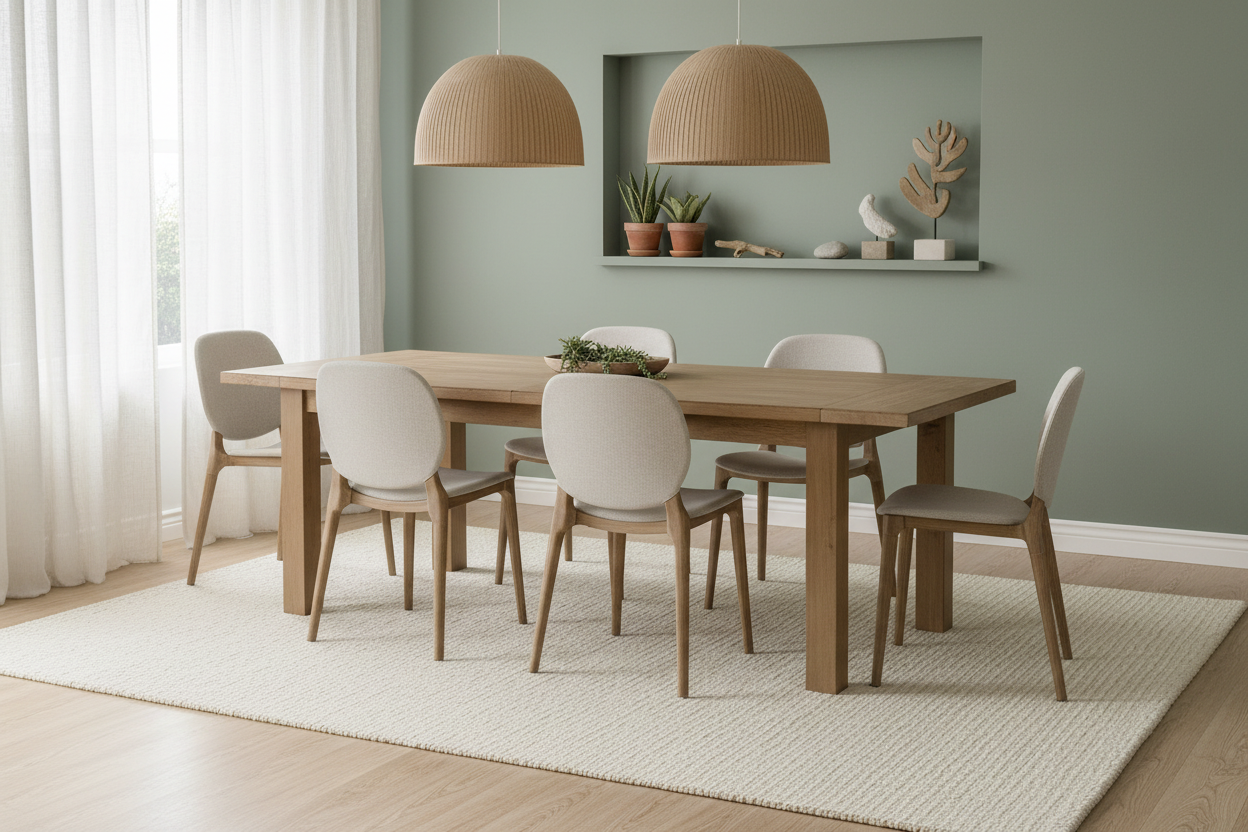 Sustainable hand-woven area rug 8x10 in dining room - eco-friendly for realtors - Surya quality