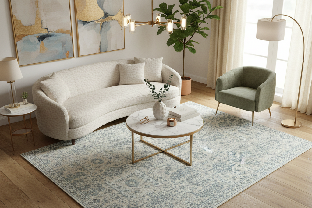 Luxurious hand-knotted viscose wool rug 8x10 with brilliant lustrous sheen in living room