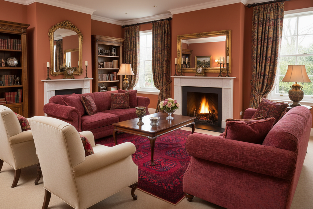 Living Room with Hot Red Persian Rug