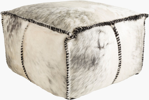 Luxurious Leather Pouf 13"H x 22"W x 22"D - Hair-On-Hide Ottoman by Surya
